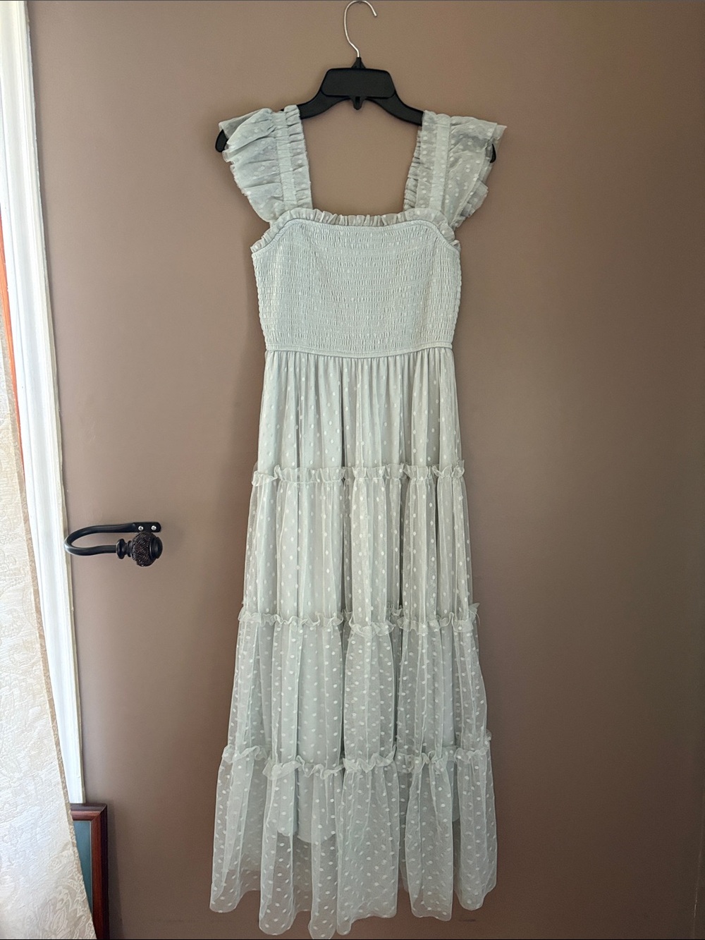 Blu Pepper Pale Mint Smocked Polka Dot Maxi Dress